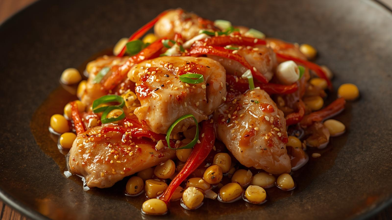 Hühnchen an Ingwer Paprika Mais