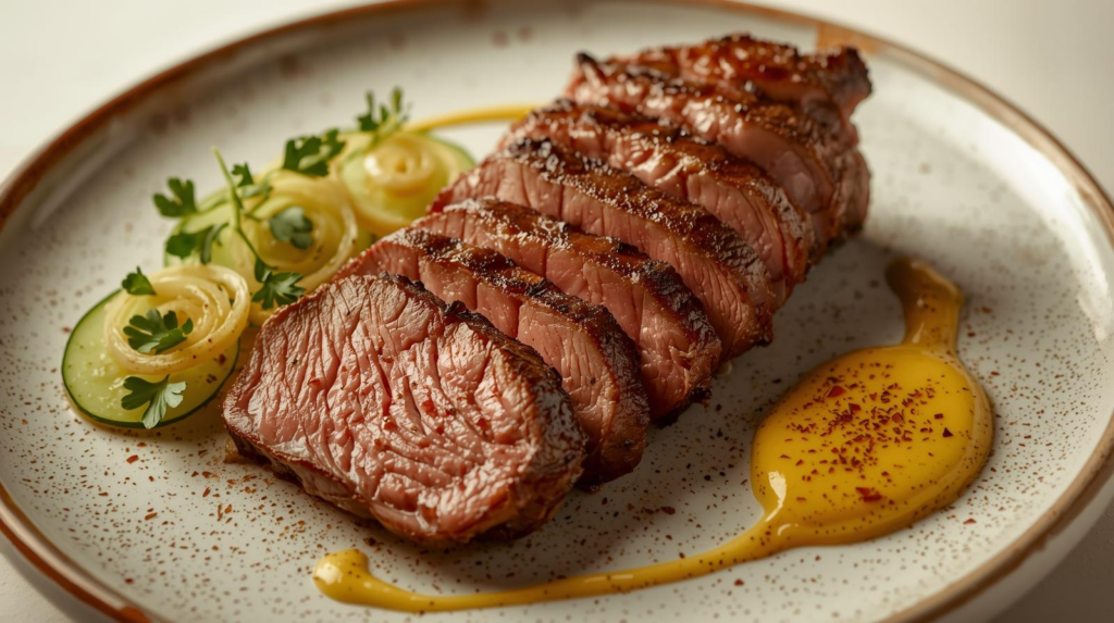 Gegrillter Rinderbraten an Senfsauce